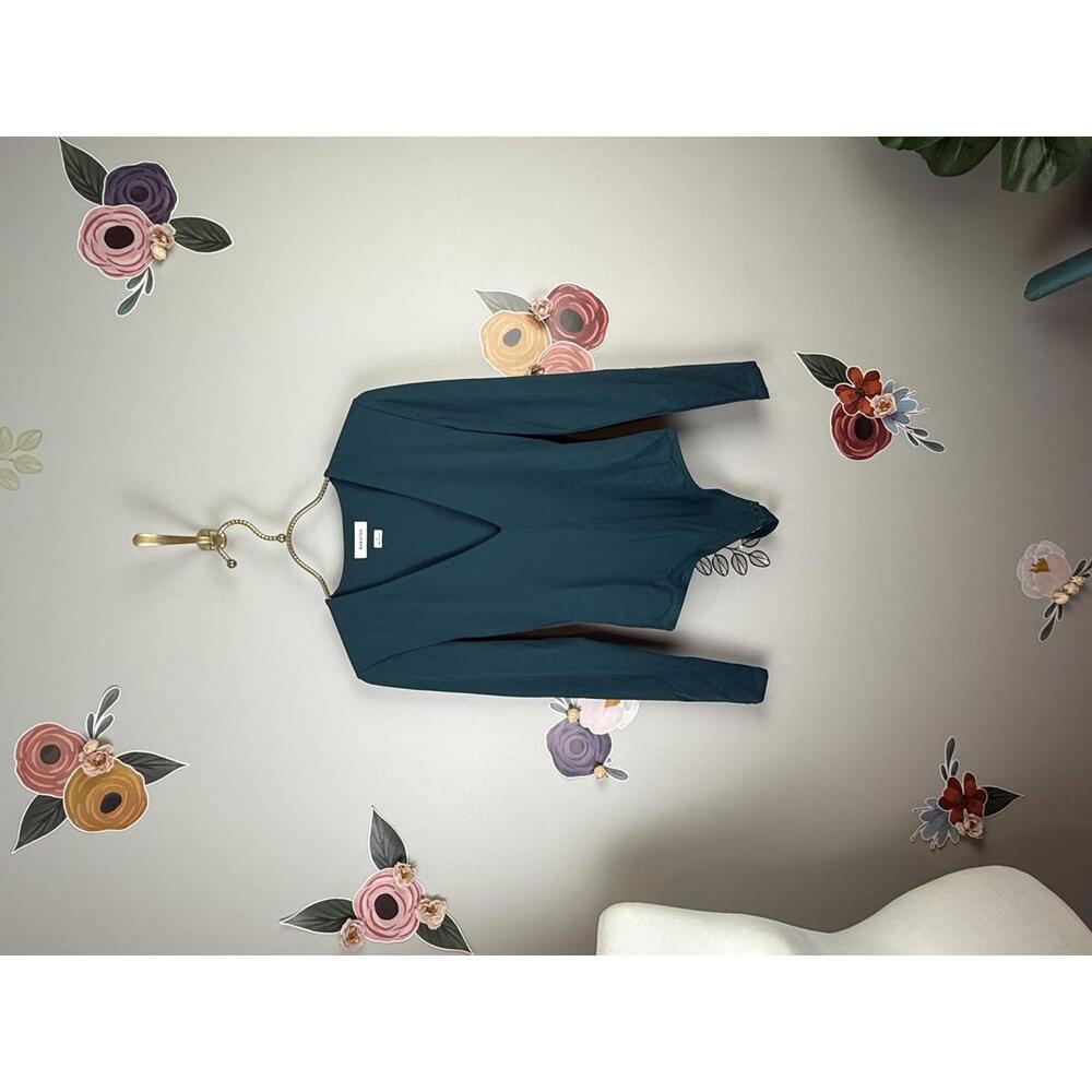 Babaton by Aritzia Teal Thong Long Sleeve V-Neck Bodycon Bodysuit - Size - Small